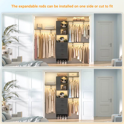 Upgraded 96 Inches Closet System, with Doors, Drawers, Hanging Rods, and Shelving Towers, Max Load 1000 LBS