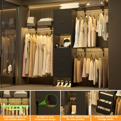 Upgraded 96 Inches Closet System, with Doors, Drawers, Hanging Rods, and Shelving Towers, Max Load 1000 LBS