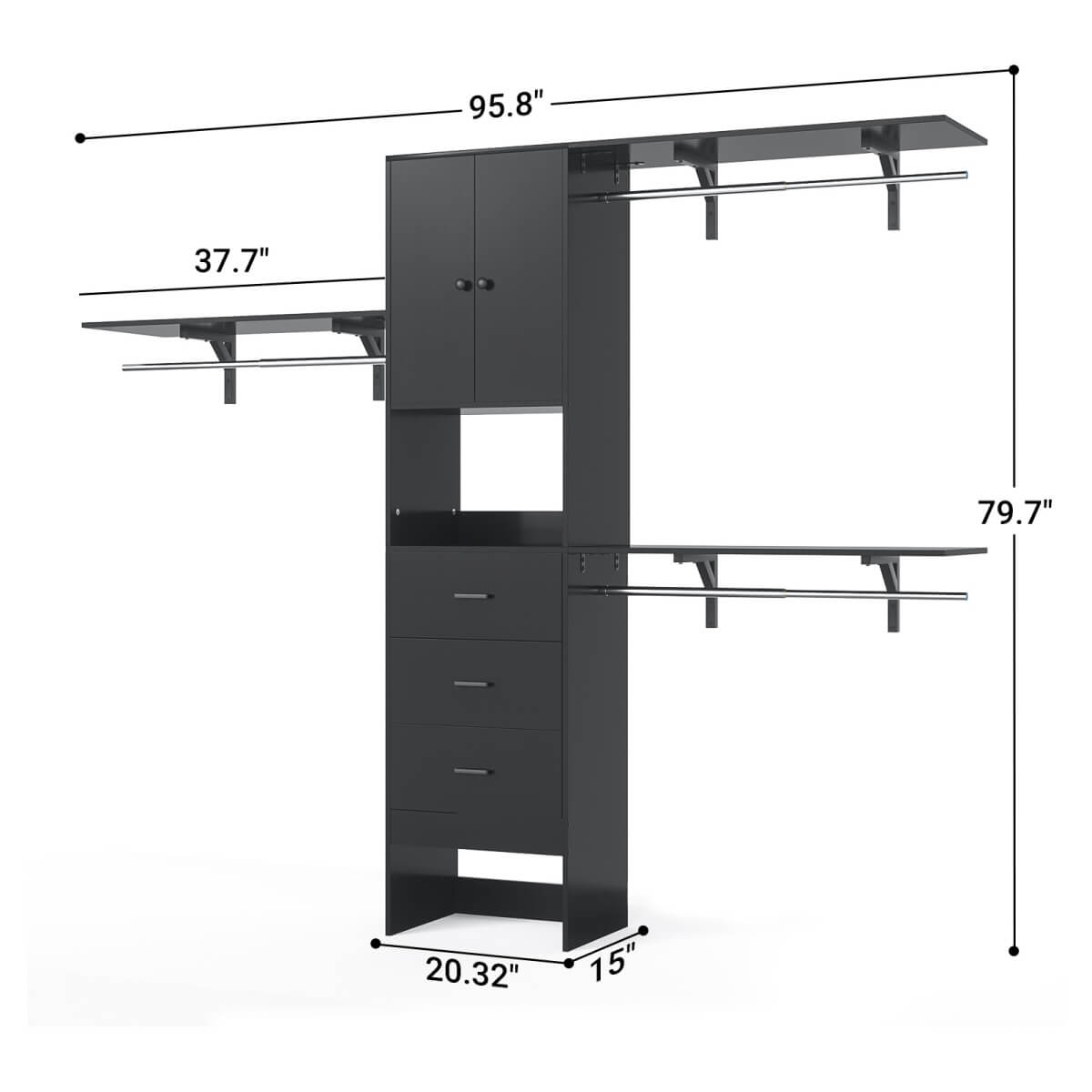 Upgraded 96 Inches Closet System, with Doors, Drawers, Hanging Rods, and Shelving Towers, Max Load 1000 LBS