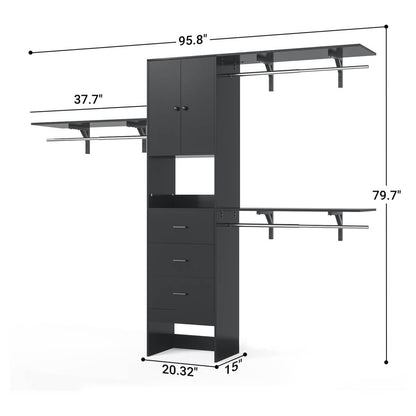 Upgraded 96 Inches Closet System, with Doors, Drawers, Hanging Rods, and Shelving Towers, Max Load 1000 LBS