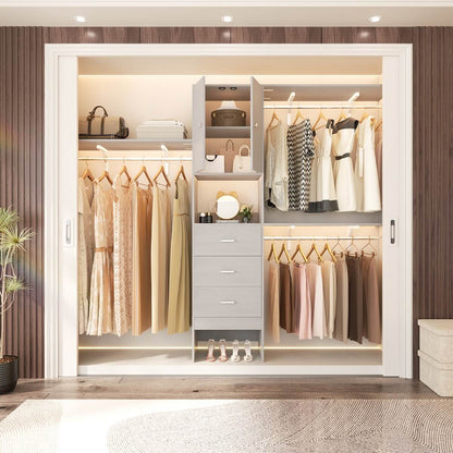Upgraded 96 Inches Closet System, with Doors, Drawers, Hanging Rods, and Shelving Towers, Max Load 1000 LBS