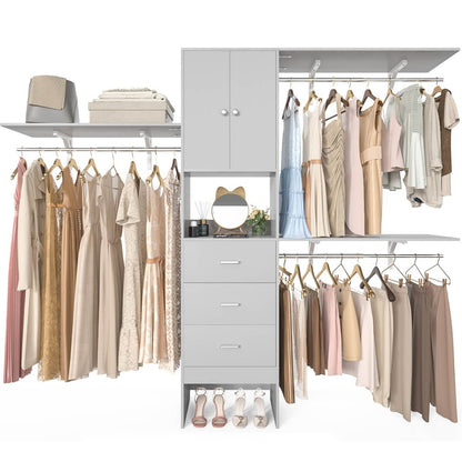 Upgraded 96 Inches Closet System, with Doors, Drawers, Hanging Rods, and Shelving Towers, Max Load 1000 LBS