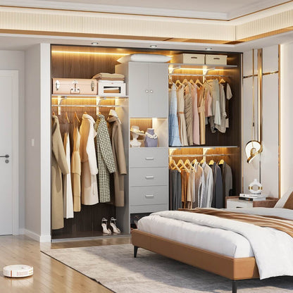 Upgraded 96 Inches Closet System, with Doors, Drawers, Hanging Rods, and Shelving Towers, Max Load 1000 LBS