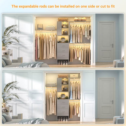 Upgraded 96 Inches Closet System, with Doors, Drawers, Hanging Rods, and Shelving Towers, Max Load 1000 LBS