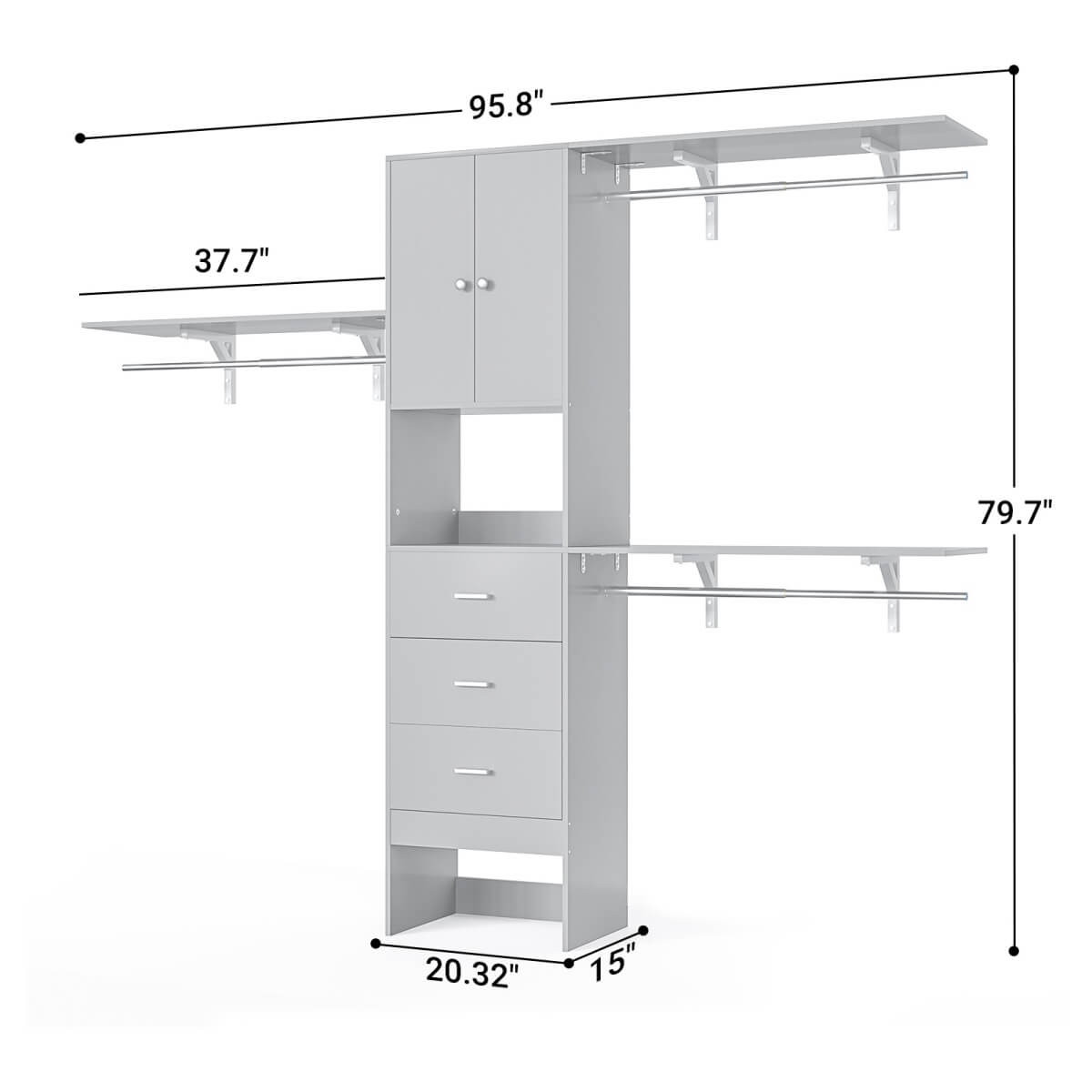 Upgraded 96 Inches Closet System, with Doors, Drawers, Hanging Rods, and Shelving Towers, Max Load 1000 LBS