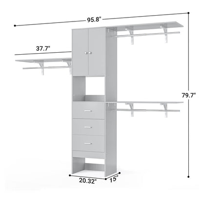 Upgraded 96 Inches Closet System, with Doors, Drawers, Hanging Rods, and Shelving Towers, Max Load 1000 LBS