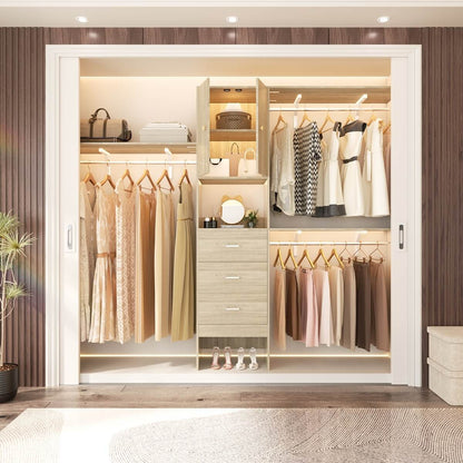 Upgraded 96 Inches Closet System, with Doors, Drawers, Hanging Rods, and Shelving Towers, Max Load 1000 LBS