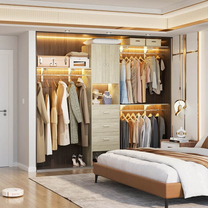 Upgraded 96 Inches Closet System, with Doors, Drawers, Hanging Rods, and Shelving Towers, Max Load 1000 LBS