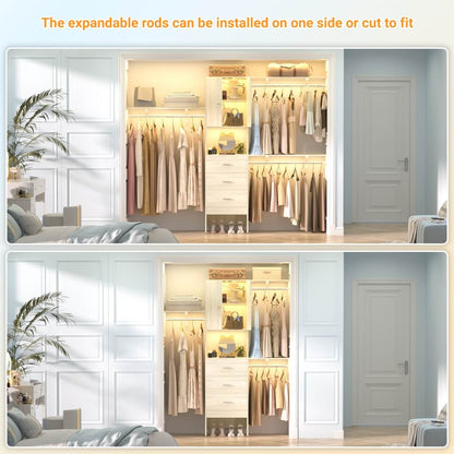 Upgraded 96 Inches Closet System, with Doors, Drawers, Hanging Rods, and Shelving Towers, Max Load 1000 LBS