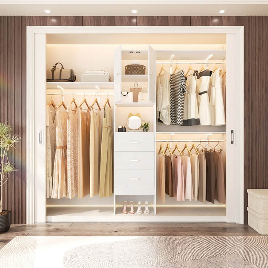 Upgraded 96 Inches Closet System, with Doors, Drawers, Hanging Rods, and Shelving Towers, Max Load 1000 LBS