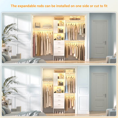Upgraded 96 Inches Closet System, with Doors, Drawers, Hanging Rods, and Shelving Towers, Max Load 1000 LBS