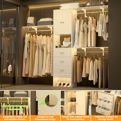 Upgraded 96 Inches Closet System, with Doors, Drawers, Hanging Rods, and Shelving Towers, Max Load 1000 LBS