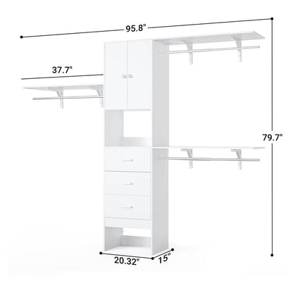 Upgraded 96 Inches Closet System, with Doors, Drawers, Hanging Rods, and Shelving Towers, Max Load 1000 LBS