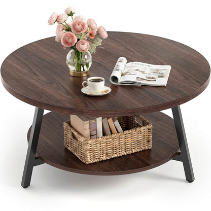 29.5" Round Coffee Table with Storage, Large Modern Wood Circle Coffee Table