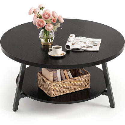 29.5" Round Coffee Table with Storage, Large Modern Wood Circle Coffee Table