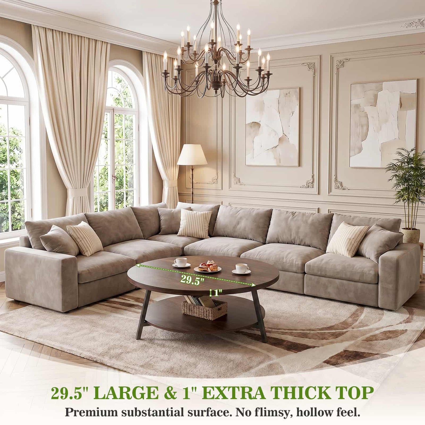 29.5" Round Coffee Table with Storage, Large Modern Wood Circle Coffee Table