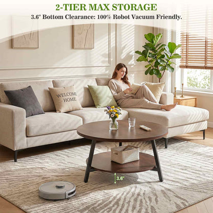 29.5" Round Coffee Table with Storage, Large Modern Wood Circle Coffee Table