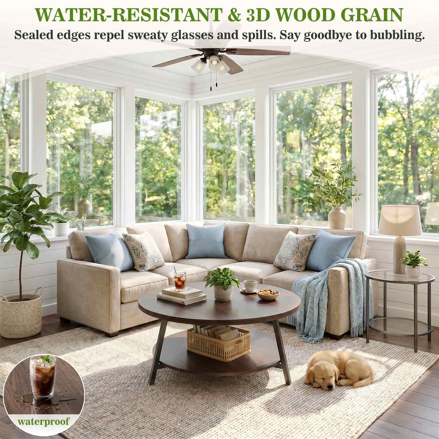 29.5" Round Coffee Table with Storage, Large Modern Wood Circle Coffee Table