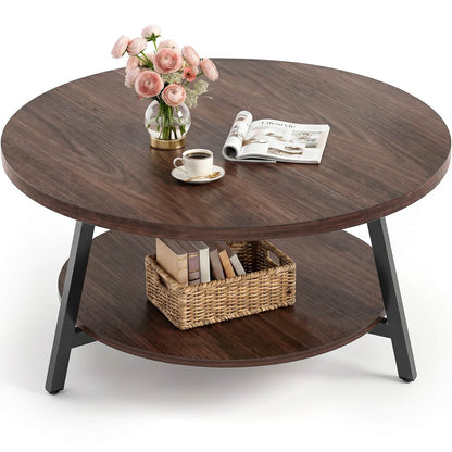 35.4" Round Coffee Table with Storage, Large Modern Wood Circle Coffee Table
