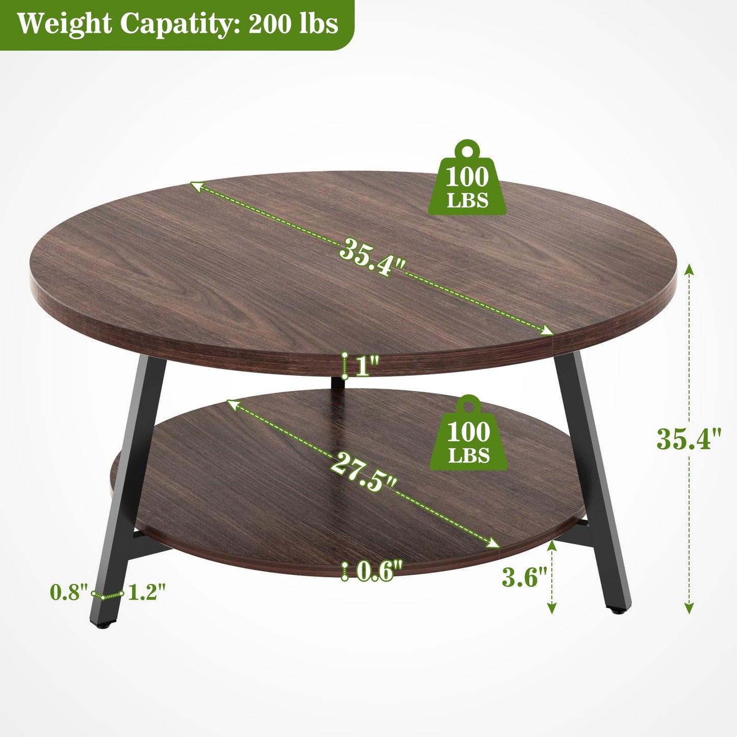 35.4" Round Coffee Table with Storage, Large Modern Wood Circle Coffee Table