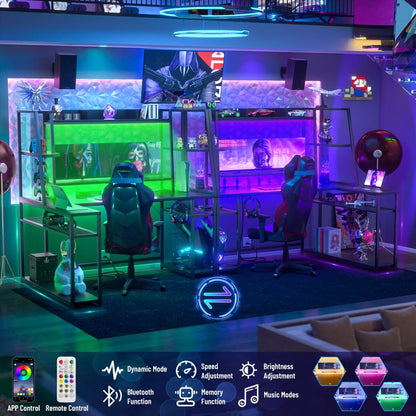 63'' Large L Shaped Gaming Desk with LED Lights & Power Strips, Reversible