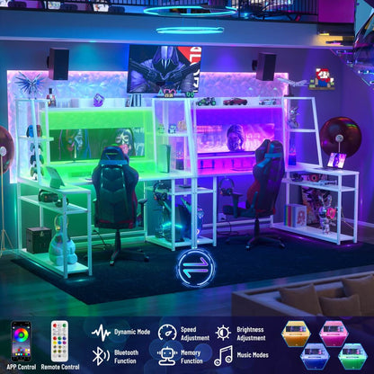 63'' Large L Shaped Gaming Desk with LED Lights & Power Strips, Reversible