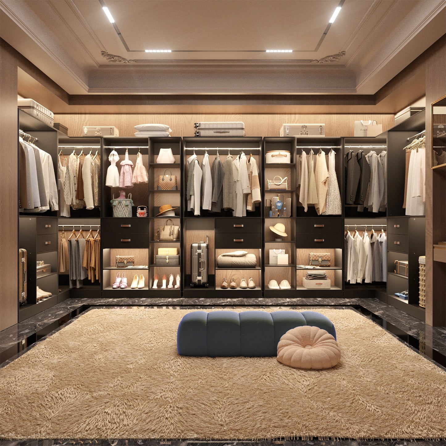 Closet System with 3 Sets, 110'' Reversible Stand-alone Wardrobe