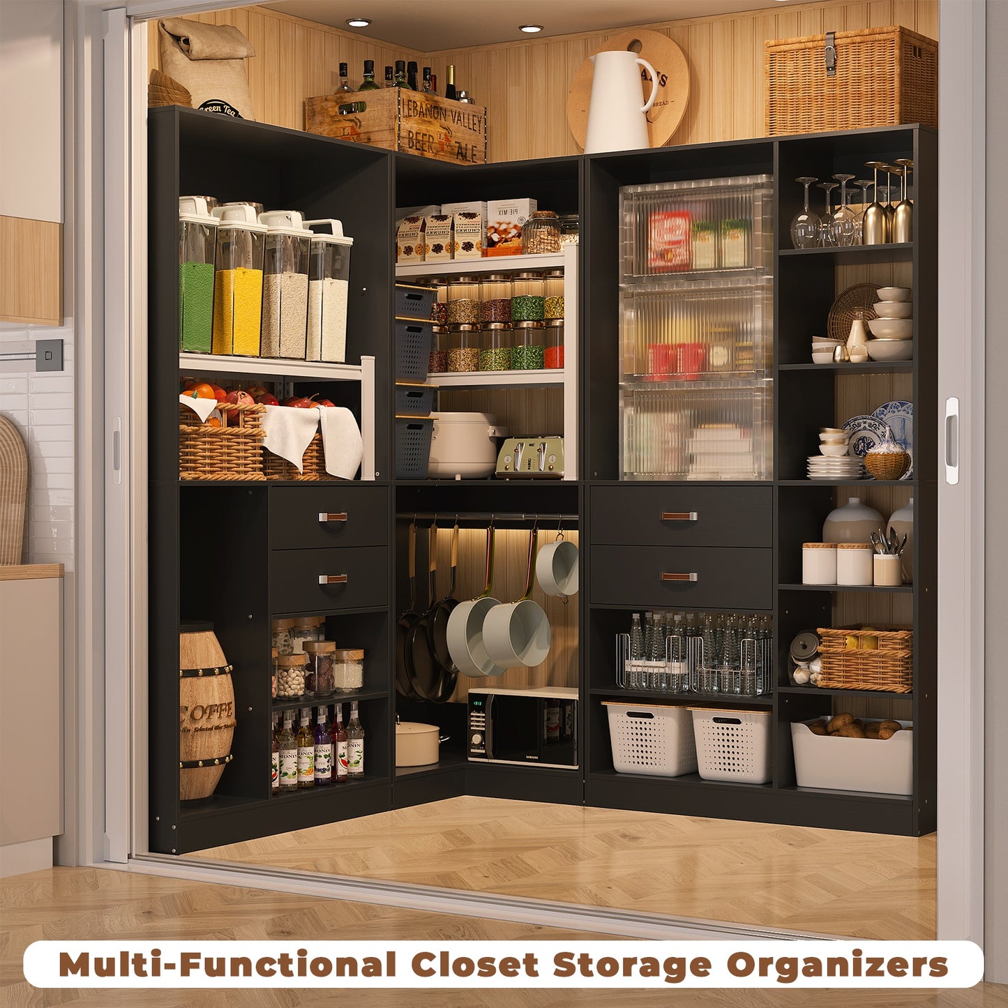 Closet System with 3 Sets, 110'' Reversible Stand-alone Wardrobe
