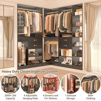 Freestanding Closet System Set of 3, 110 Inch L Shaped Wardrobe Closet for Clsoet, Bedroom, Reversible, Load 2500 LBS