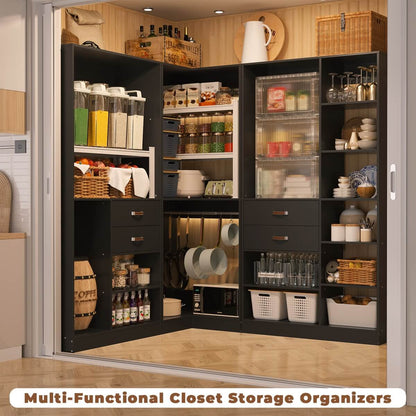 Freestanding Closet System Set of 3, 110 Inch L Shaped Wardrobe Closet for Clsoet, Bedroom, Reversible, Load 2500 LBS