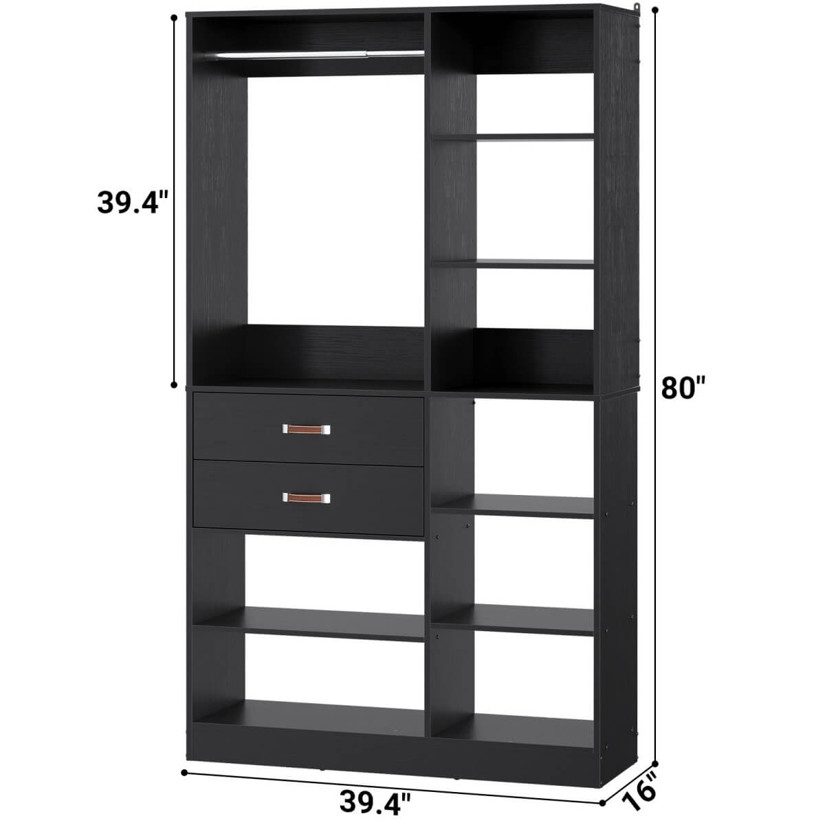 40 Inch Freestanding Closet System with 2 Drawers, Shelves, and Suitcase Storage