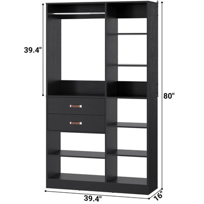 40 Inch Freestanding Closet System with 2 Drawers, Shelves, and Suitcase Storage