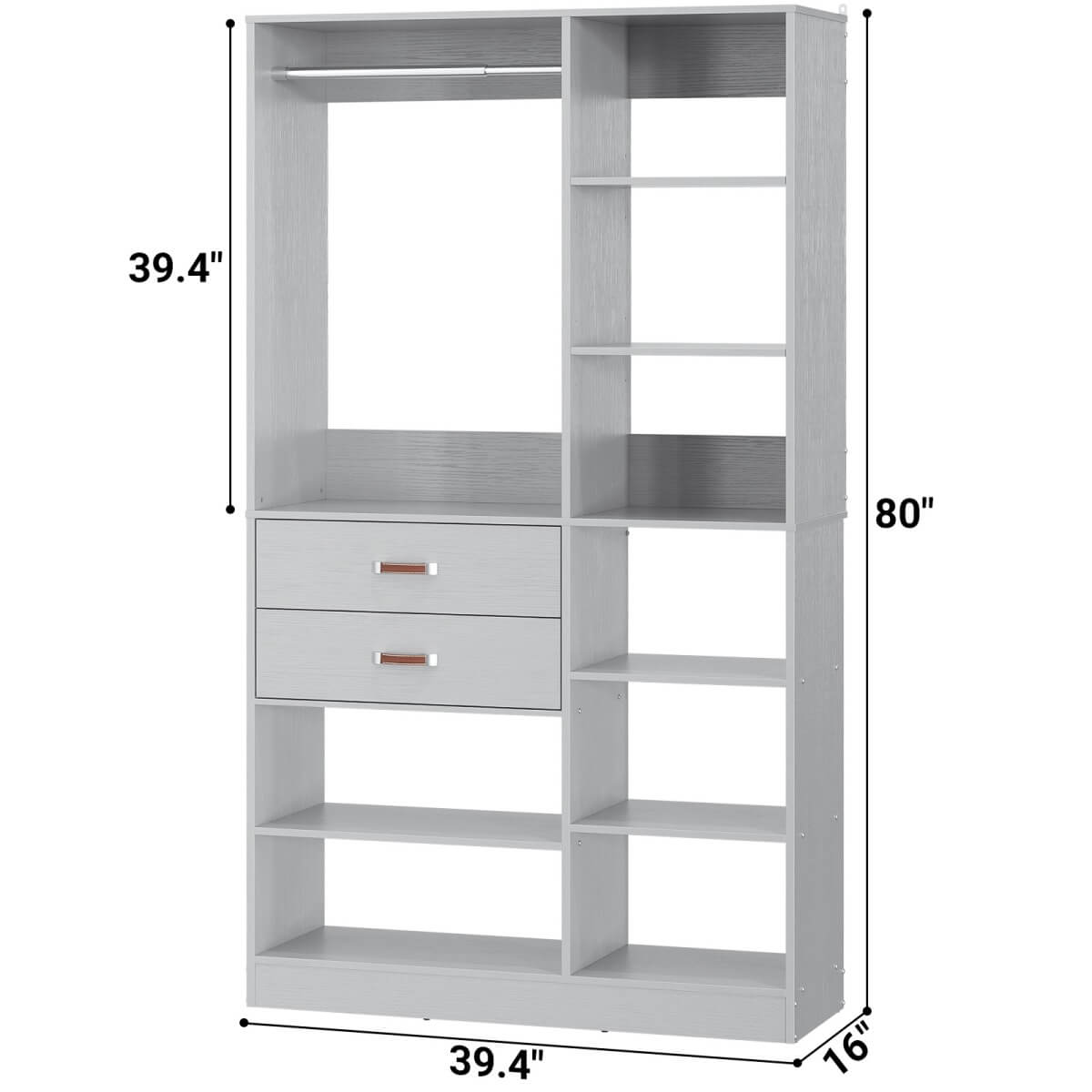 40 Inch Freestanding Closet System with 2 Drawers, Shelves, and Suitcase Storage