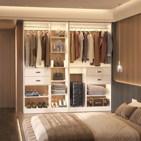 40 Inch Freestanding Closet System with 2 Drawers, Shelves, and Suitcase Storage