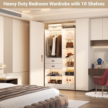 40 Inch Freestanding Closet System with 2 Drawers, Shelves, and Suitcase Storage