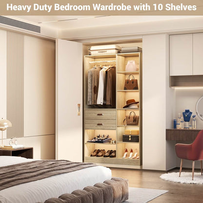 40 Inch Freestanding Closet System with 2 Drawers, Shelves, and Suitcase Storage