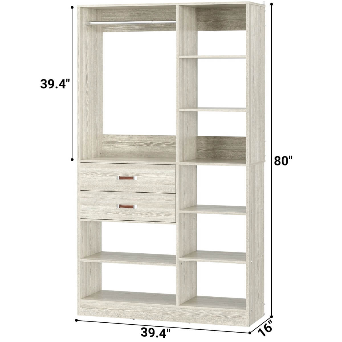 40 Inch Freestanding Closet System with 2 Drawers, Shelves, and Suitcase Storage