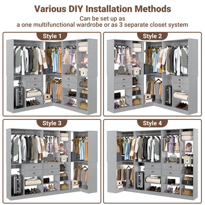 Closet System with 3 Sets, 110'' Reversible Stand-alone Wardrobe