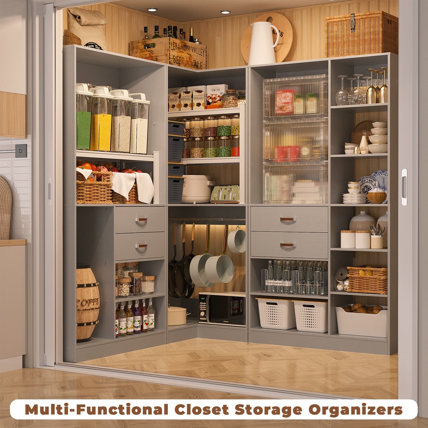 Closet System with 3 Sets, 110'' Reversible Stand-alone Wardrobe
