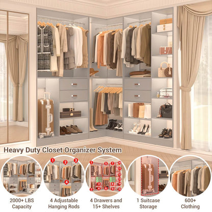 Freestanding Closet System Set of 3, 110 Inch L Shaped Wardrobe Closet for Clsoet, Bedroom, Reversible, Load 2500 LBS
