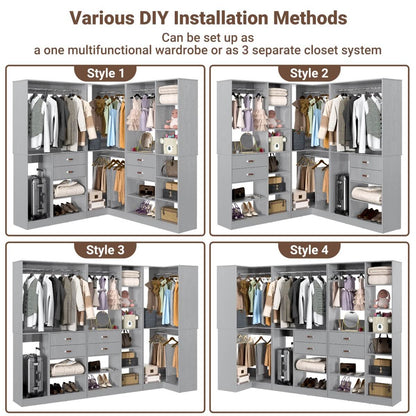 Freestanding Closet System Set of 3, 110 Inch L Shaped Wardrobe Closet for Clsoet, Bedroom, Reversible, Load 2500 LBS