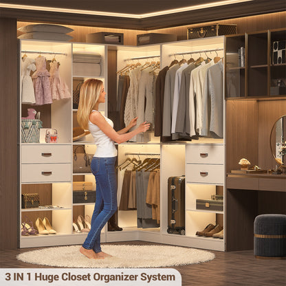Closet System with 3 Sets, 110'' Reversible Stand-alone Wardrobe