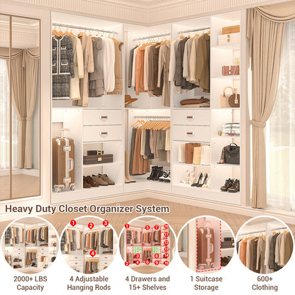 Closet System with 3 Sets, 110'' Reversible Stand-alone Wardrobe