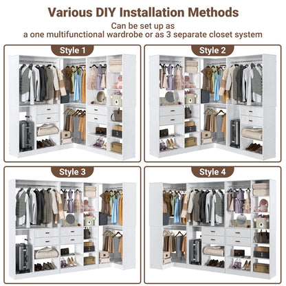 Closet System with 3 Sets, 110'' Reversible Stand-alone Wardrobe