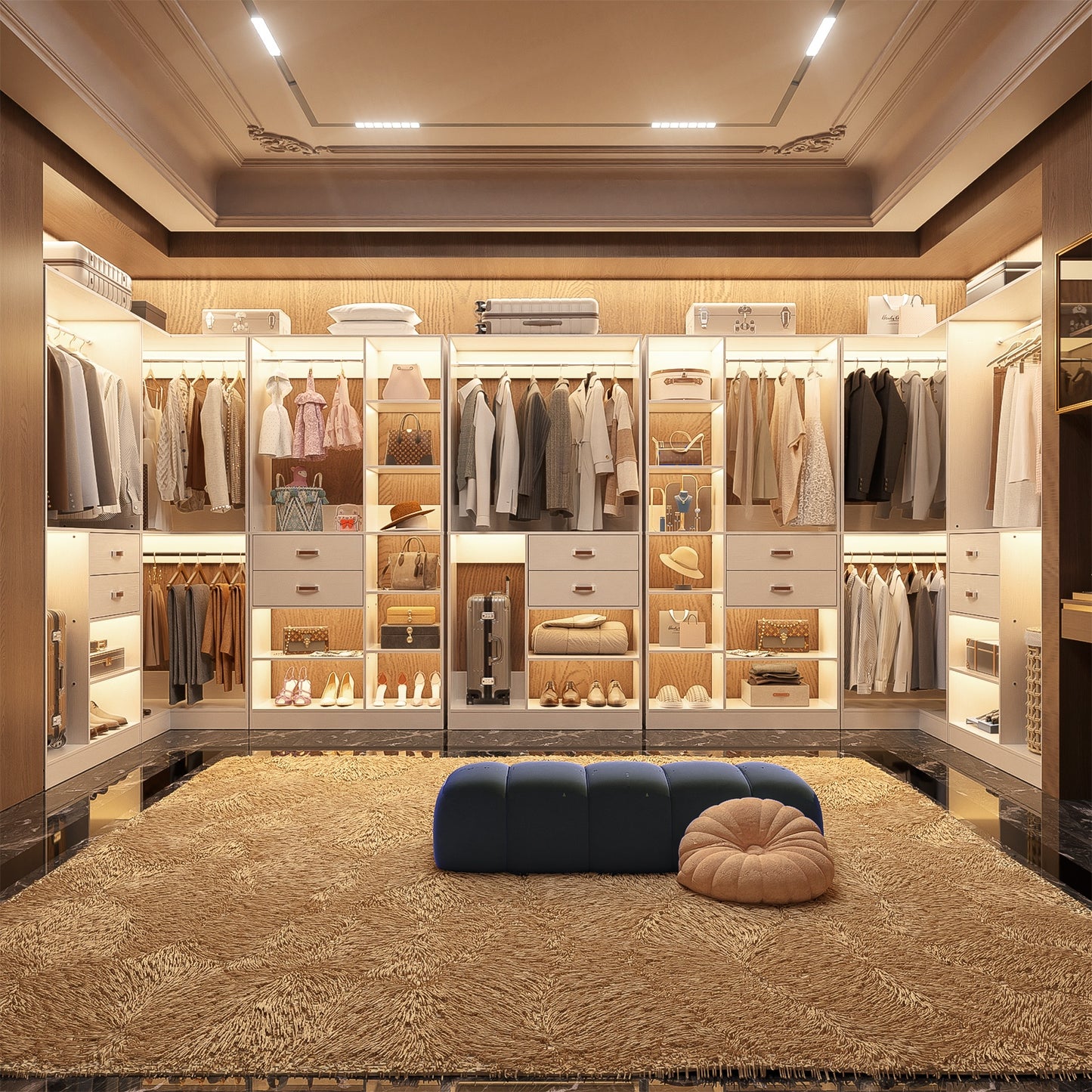 Closet System with 3 Sets, 110'' Reversible Stand-alone Wardrobe