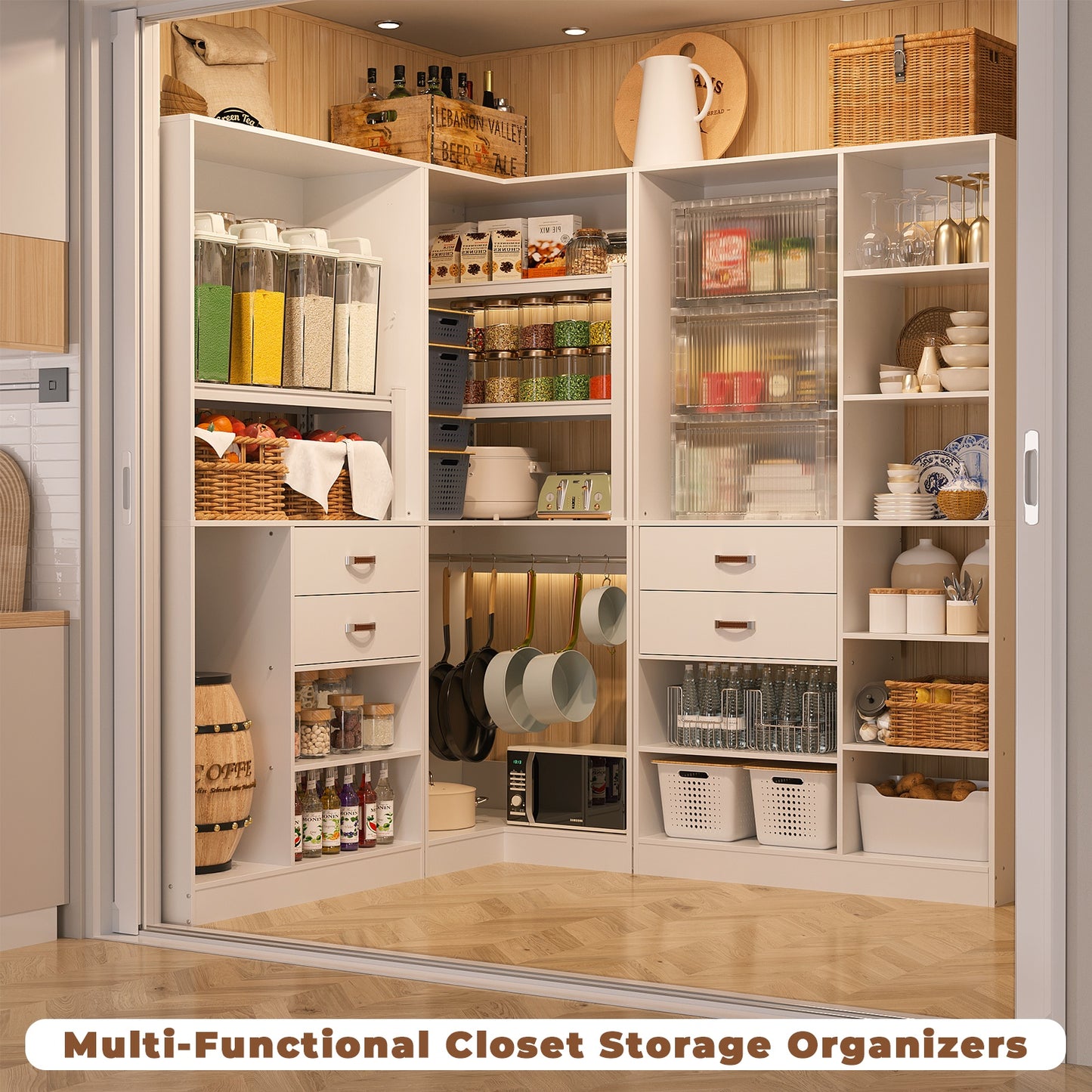 Closet System with 3 Sets, 110'' Reversible Stand-alone Wardrobe