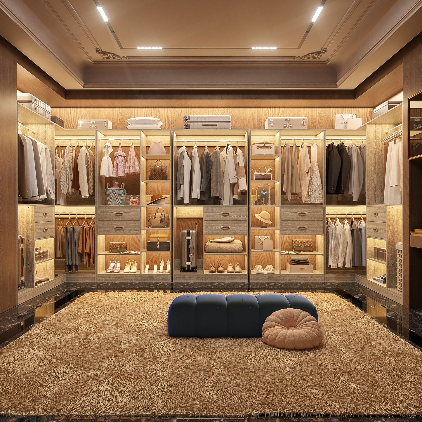 Closet System with 3 Sets, 110'' Reversible Stand-alone Wardrobe