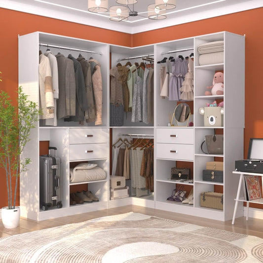 Freestanding Closet System Set of 3, 110 Inch L Shaped Wardrobe Closet for Clsoet, Bedroom, Reversible, Load 2500 LBS