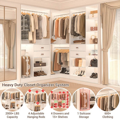 Freestanding Closet System Set of 3, 110 Inch L Shaped Wardrobe Closet for Clsoet, Bedroom, Reversible, Load 2500 LBS