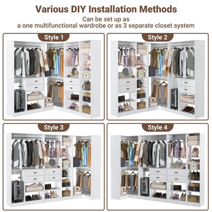 Freestanding Closet System Set of 3, 110 Inch L Shaped Wardrobe Closet for Clsoet, Bedroom, Reversible, Load 2500 LBS